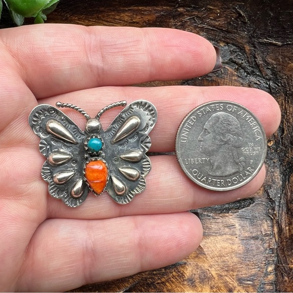 Spiny Oyster & Turquoise Butterfly Statement Ring | 925 Sterling | Size 8 - Picture 11 of 13